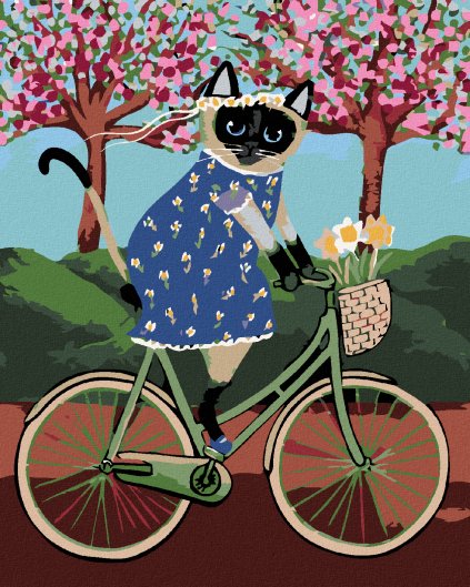 Haft diamentowy - Kotka na rowerze