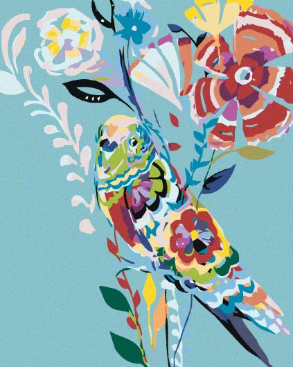 Haft diamentowy - Malowany ptak i kwiaty