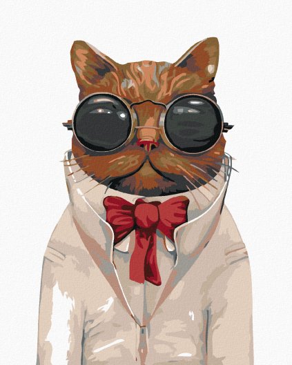 Haft diamentowy - Kot w okulary z czerwoną kokardą