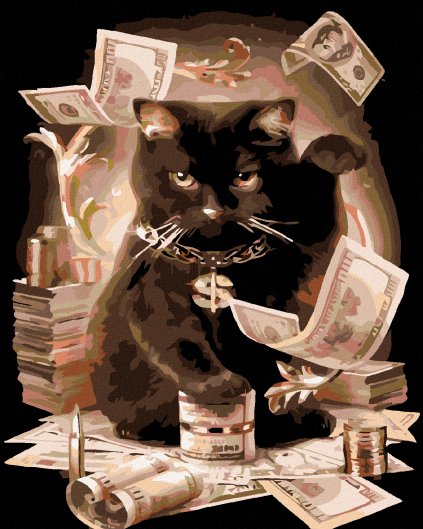 Haft diamentowy - Kot i pieniądze