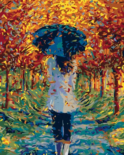 Haft diamentowy - W jesiennym parku pod parasolem