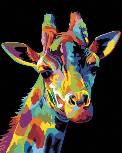 Haft diamentowy - Kolorowa żyrafa na czarnym tle