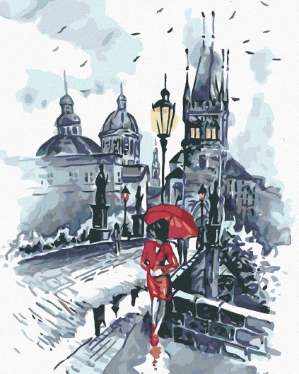 Haft diamentowy - Kobieta z parasolem na Moście Karola w Pradze