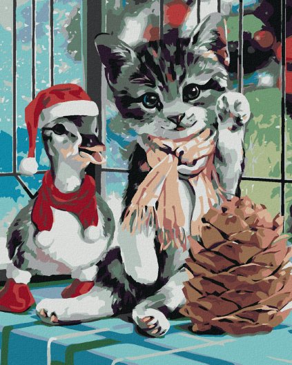 Haft diamentowy - Kocie i Bożonarodzeniowa kaczuszka