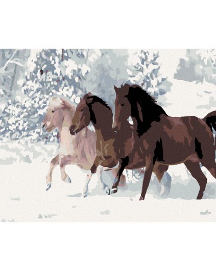 Haft diamentowy - Konie w śniegu