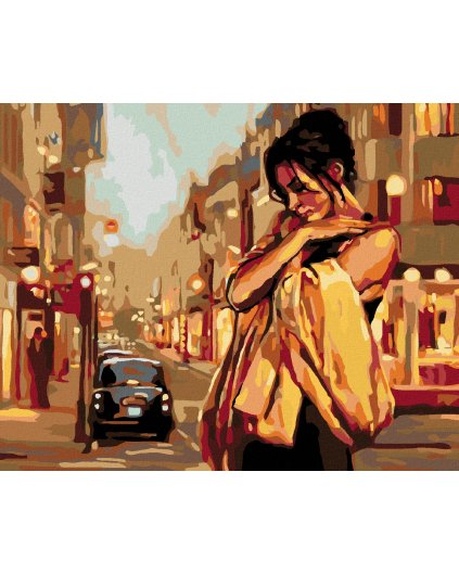 Haft diamentowy - Samotna kobieta w wieczornym mieście
