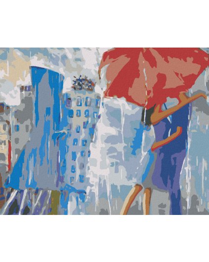 Haft diamentowy - Pod parasolem w deszczowym mieście