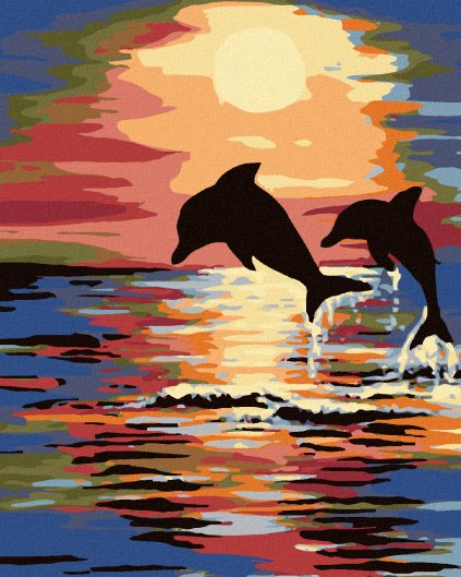 Haft diamentowy - Delfiny w zachodzie słońca