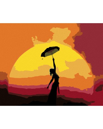 Haft diamentowy - Kobieta z parasolem w zachodzie słońca