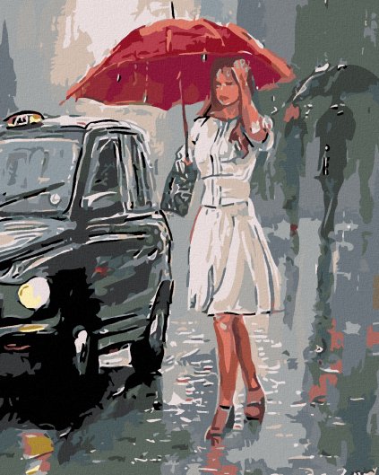 Haft diamentowy - Kobieta w deszczu