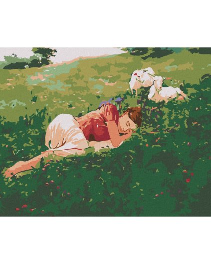 Haft diamentowy - Śpiąca kobieta w trawie