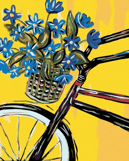 Haft diamentowy - Rower z niebieskimi kwiatami