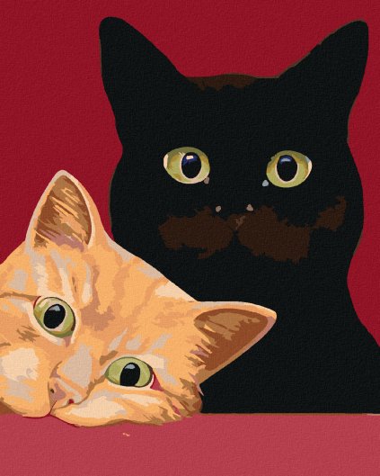 Haft diamentowy - Dwa koty na czerwonym tle