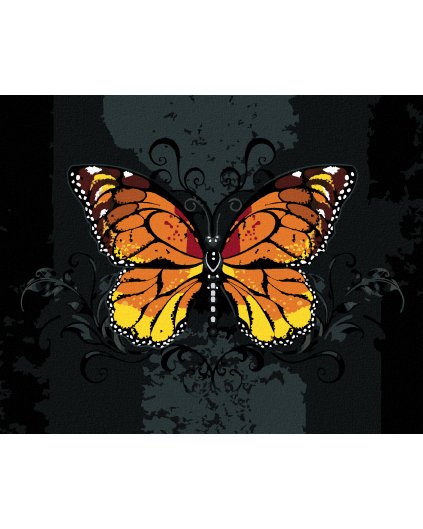 Haft diamentowy - POMARAŃCZOWY MOTYL NA CZARNYM TLE