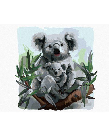 Haft diamentowy - KOALA I MŁODE (Wariant płótno bez ramy, Rozmiar 40x50 cm)