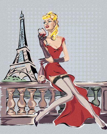 Haft diamentowy - WIEŻA EIFFLA I KOBIETA Z LAMPKĄ WINA