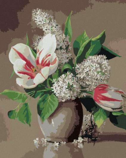 Haft diamentowy - MARTWA NATURA - TULIPAN I BEZ W CERAMICZNEJ DONICZCE (PIETER WAGEMANS)