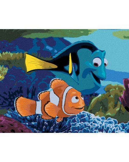 Haft diamentowy - MARLIN I DORY (FINDING NEMO) (Wariant płótno bez ramy, Rozmiar 40x50 cm)