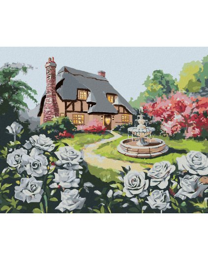 Haft diamentowy - BIAŁE RÓŻE I DOM Z FONTANNĄ (D. RUSTY RUST)