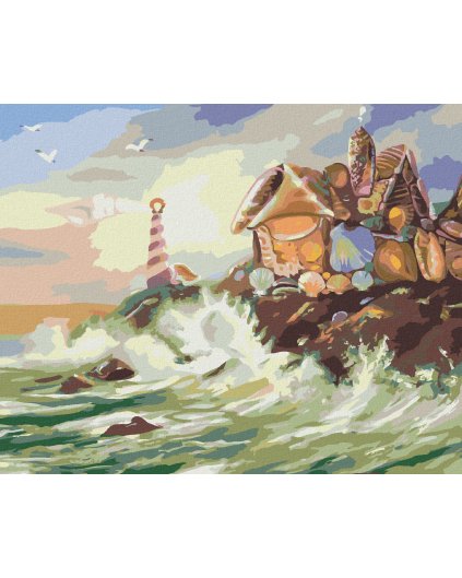 Haft diamentowy - DOM I LATARNIA MORSKA Z MUSZLI (D. RUSTY RUST)