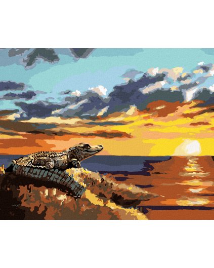 Haft diamentowy - ALIGATOR PATRZĄCY NA WODĘ I ZACHÓD SŁOŃCA (D. RUSTY RUST)