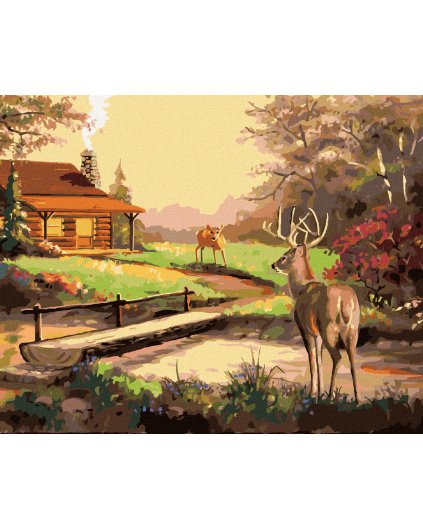 Haft diamentowy - JELEŃ, CHATA I ZACHÓD SŁOŃCA (D. RUSTY RUST)