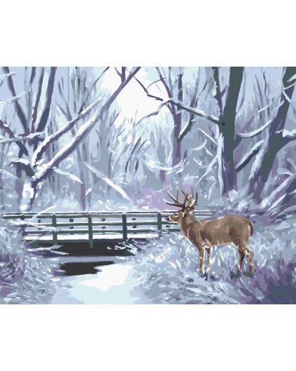 Haft diamentowy - JELEŃ, RZEKA I MOST ZIMĄ (D. RUSTY RUST)