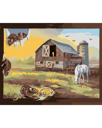 Haft diamentowy - SZCZUR NA OBRAZKU PRZEDSTAWIAJĄCYM FARMĘ I KONIE (D. RUSTY RUST)