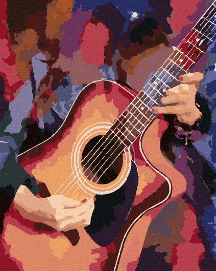 Haft diamentowy - GITARA NA KOLOROWYM TLE (Wariant płótno bez ramy, Rozmiar 40x50 cm)