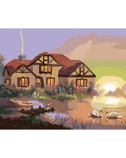 Haft diamentowy - ŁABĘDZIE, DOM I ZACHÓD SŁOŃCA (D. RUSTY RUST)