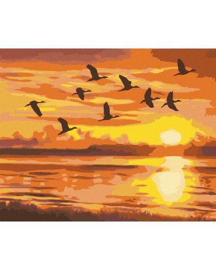 Haft diamentowy - KLUCZ LECĄCYCH KACZEK W ZACHODZIE SŁOŃCA (D. RUSTY RUST)