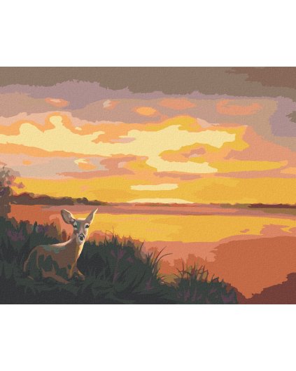 Haft diamentowy - SARNA NAD JEZIOREM W ZACHODZIE SŁOŃCA (D. RUSTY RUST)