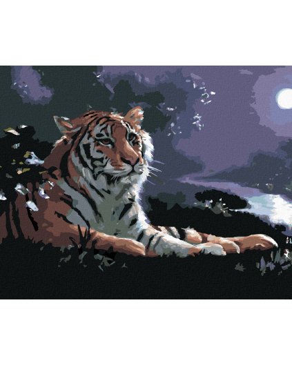 Haft diamentowy - LEŻĄCY TYGRYS, RZEKA I KSIĘŻYC W PEŁNI (D. RUSTY RUST)