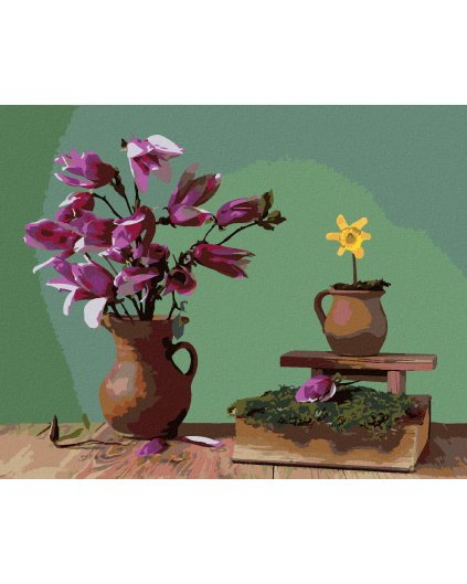 Haft diamentowy - MAGNOLIE W CERAMICZNYM WAZONIE