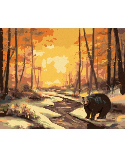 Haft diamentowy - NIEDŹWIEDŹ NAD RZEKĄ W ZIMIE PRZY ZACHODZIE SŁOŃCA (D. RUSTY RUST)