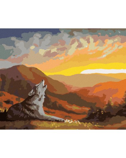 Haft diamentowy - WYJĄCY WILK, ZACHÓD SŁOŃCA I GÓRY (D. RUSTY RUST)