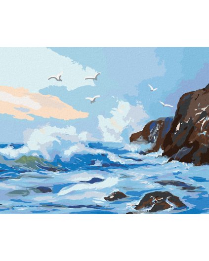 Haft diamentowy - FALE ROZBIJAJĄCE SIĘ O SKAŁY I MEWY (D. RUSTY RUST)