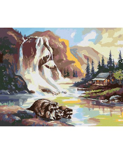 Haft diamentowy - SZOP PRACZ NAD RZEKĄ Z WODOSPADEM I CHATKĄ (D. RUSTY RUST)