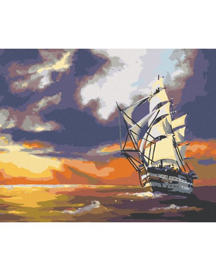 Haft diamentowy - ŻAGLOWIEC PŁYNĄCY PO MORZU W ZACHODZIE SŁOŃCA (D. RUSTY RUST)