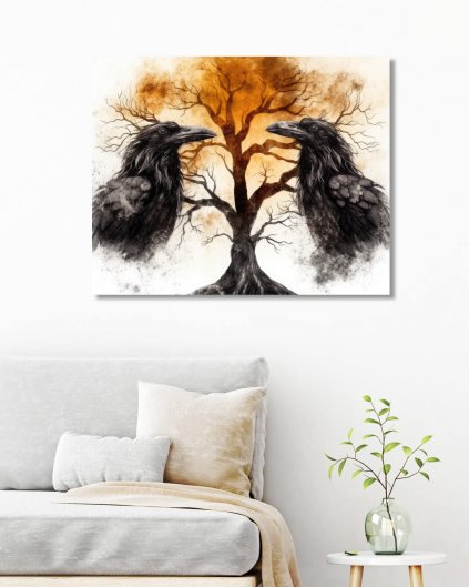 Obrazki na ścianę - Kruki i jesienne drzewo