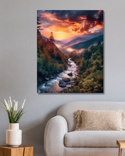 Obrazki na ścianę - Górska rzeka o zmierzchu