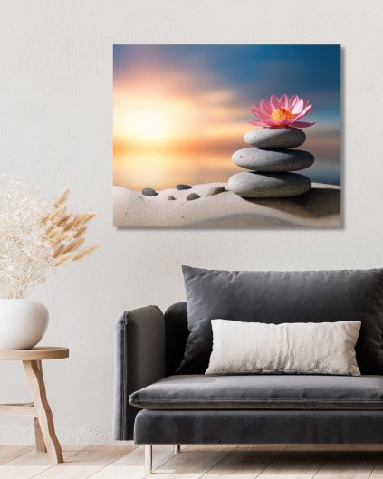 Obrazki na ścianę - Kamienie zen i różowy kwiat