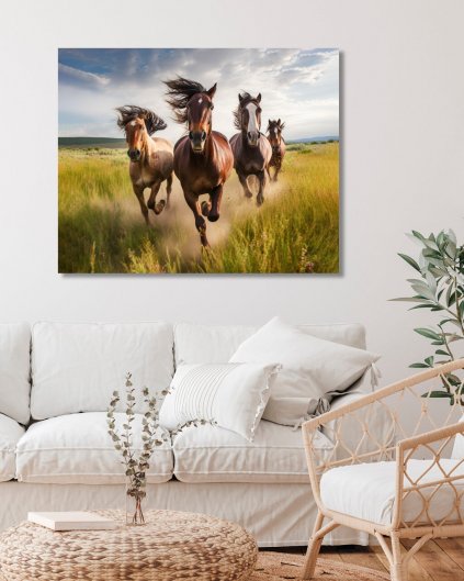Obrazki na ścianę - Biegnące kasztanowe konie