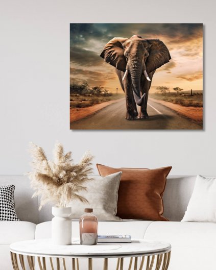 Obrazki na ścianę - Słoń na drodze