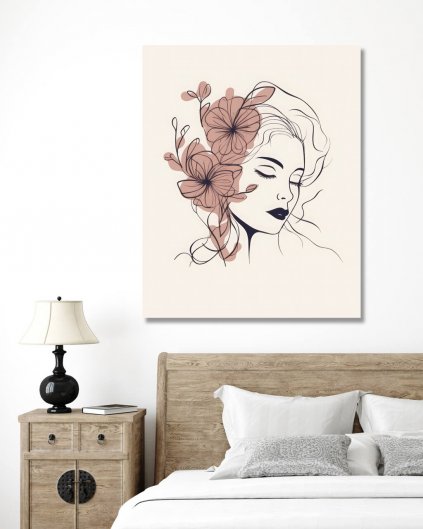 Obrazki na ścianę - Kontur dziewczyny z kwiatem za uchem