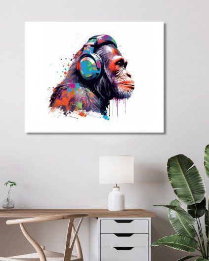 Obrazki na ścianę - Małpa ze słuchawkami