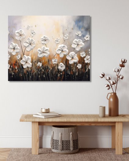 Obrazki na ścianę - Białe kwiaty na łące