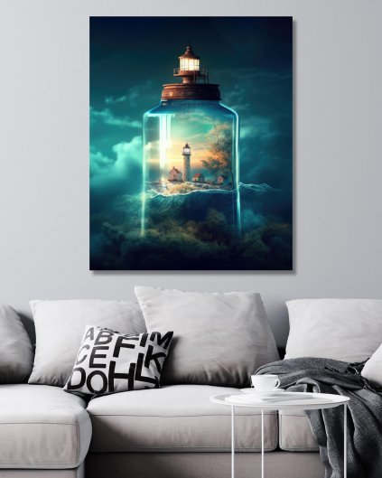 Obrazki na ścianę - Latarnia morska w słoiku