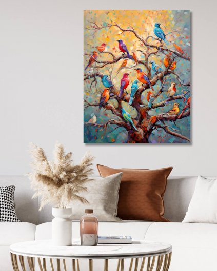Obrazki na ścianę - Papugi na drzewie