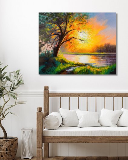 Obrazki na ścianę - Zachód słońca nad rzeką